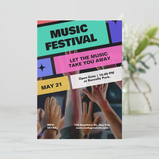 Colourful Modern Music Festival, Musical Party  Invitation (Standing Front)