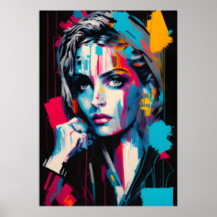Colourful Modern Oil Painting Portrait of Beautifu Poster