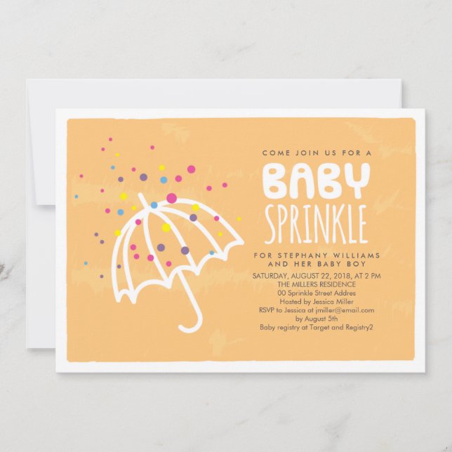Colourful Modern Orange Baby Sprinkle Invitation (Front)