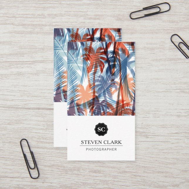 Colourful Modern Palm Trees Business Card (Front/Back In Situ)