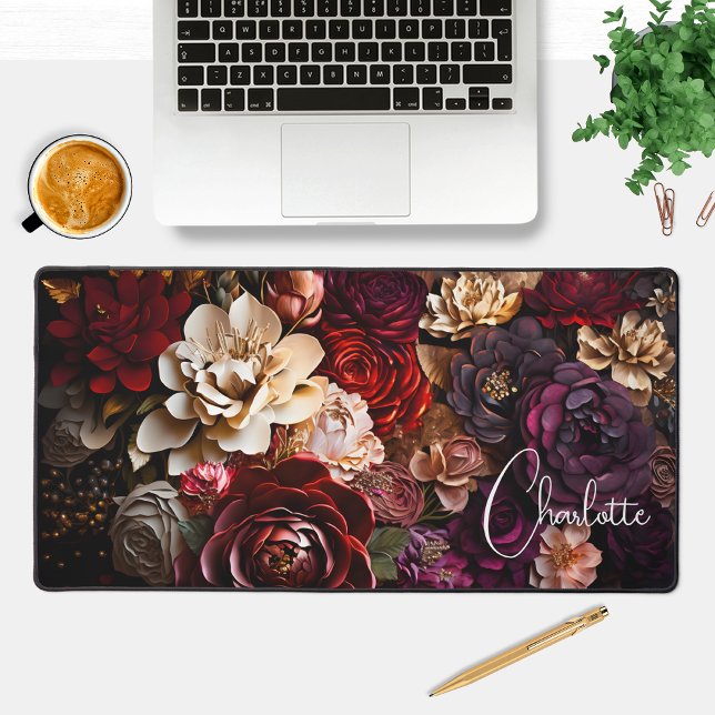 Colourful Modern Paper Flowers Personalised Name Desk Mat (Creator Uploaded)