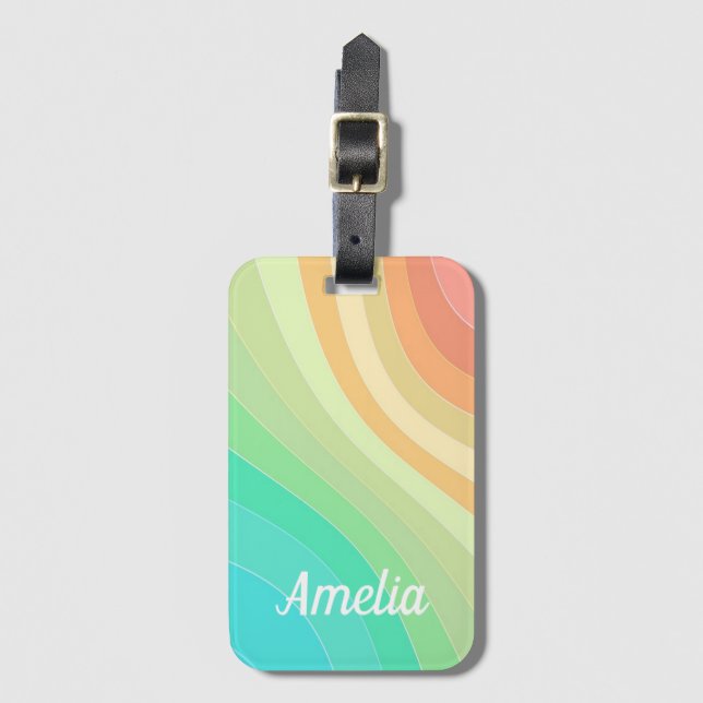 Colourful Modern Pastel Waves Pattern Personalised Luggage Tag (Front Vertical)