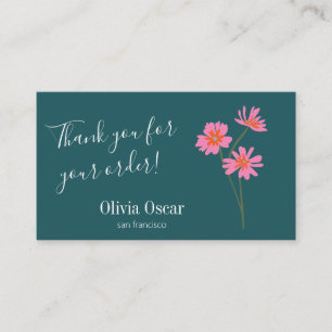 Colourful Modern Pink Teal Green Floral Thank You Business Card