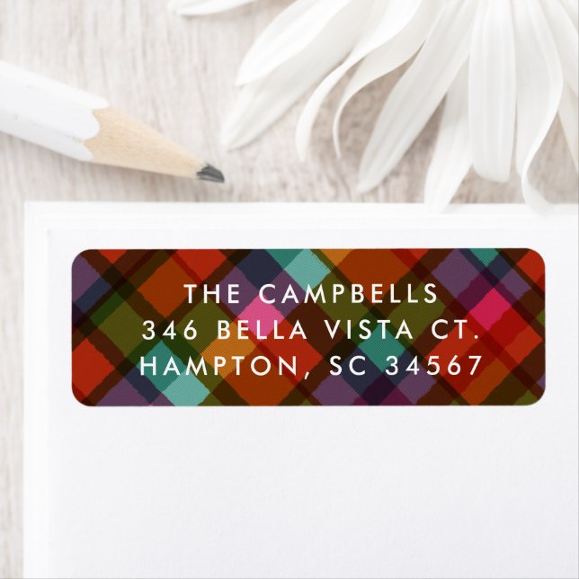Colourful Modern Plaid Christmas Return Address (Insitu)