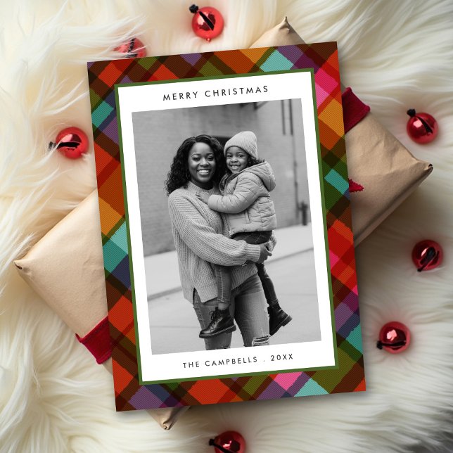Colourful Modern Plaid Photo Christmas Holiday Card (Creator Uploaded)