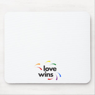 Colourful, modern, playful design of Love Wins Mouse Mat