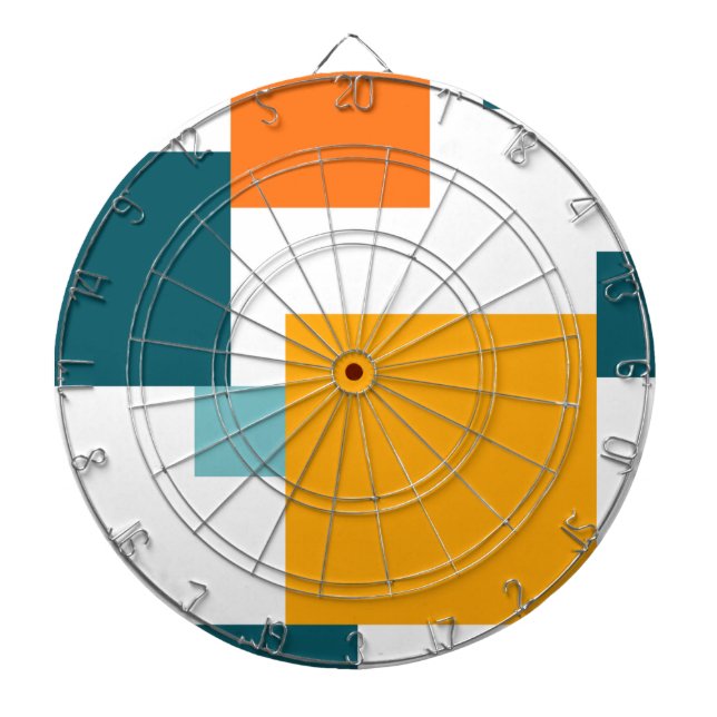 Colourful, modern, playful square geometric patter dartboard (Front)