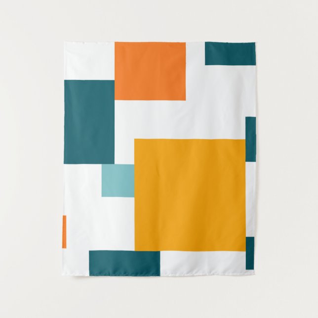 Colourful, modern, playful square geometric patter tapestry (Front)
