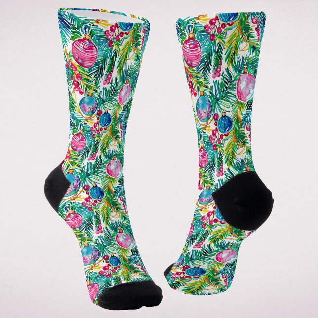 Colourful Modern Preppy Christmas Decorations Socks (Creator Uploaded)