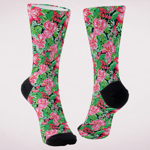 Colourful Modern Preppy Tropical Floral Christmas Socks