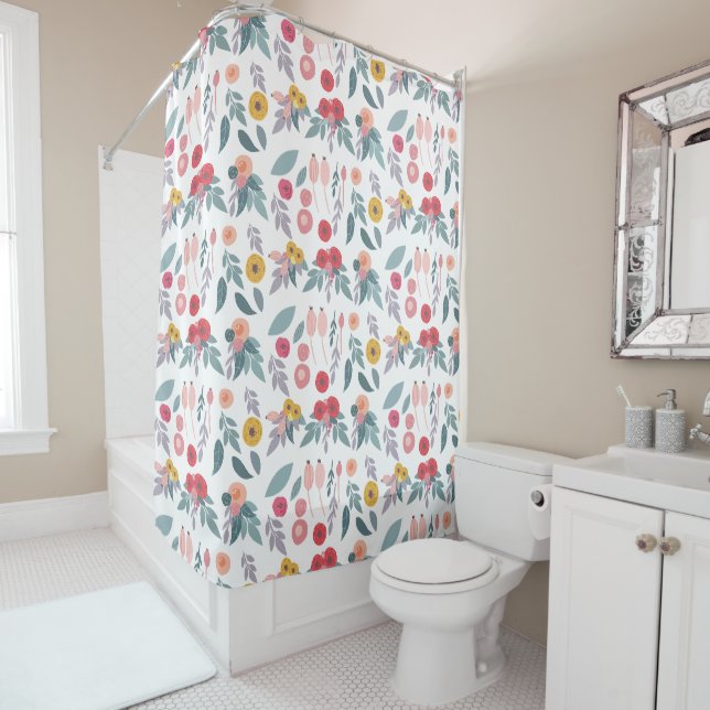 Colourful Modern Pretty Floral Pattern Shower Curtain (In Situ)