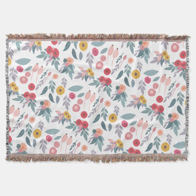 Colourful Modern Pretty Floral Pattern Throw Blanket (Front)