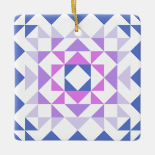 Colourful Modern Quilt Block Geometric Blue Purple Ceramic Ornament