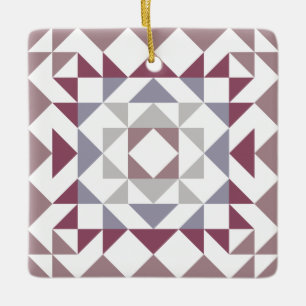Colourful Modern Quilt Block Geometric Burgundy  Ceramic Ornament