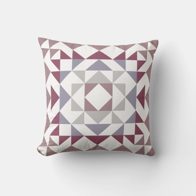 Colourful Modern Quilt Block Geometric Burgundy Cushion (Front)