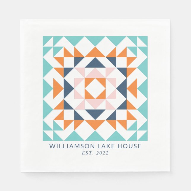 Colourful Modern Quilt Block Geometric Custom Napkin (Front)