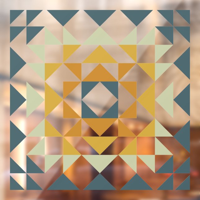 Colourful Modern Quilt Block Geometric Earthy Teal Window Cling (Sheet 2)