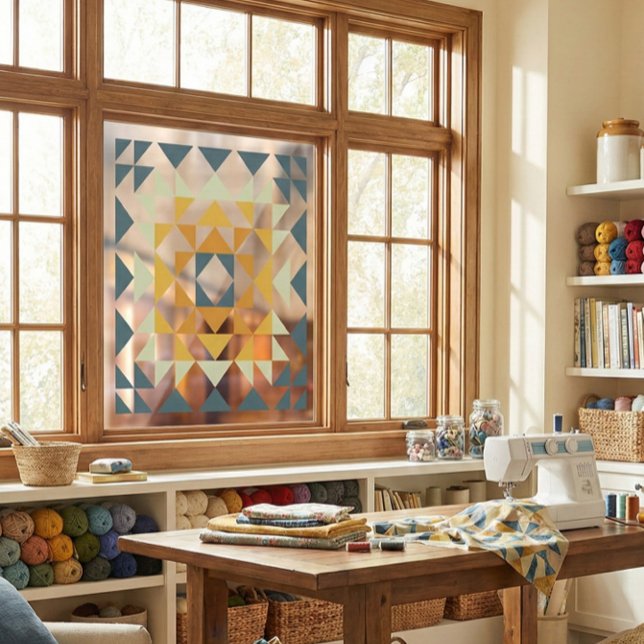 Colourful Modern Quilt Block Geometric Earthy Teal Window Cling (Creator Uploaded)