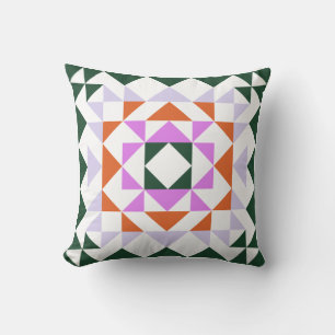 Colourful Modern Quilt Block Geometric Green Purpl Cushion