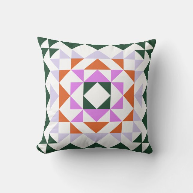 Colourful Modern Quilt Block Geometric Green Purpl Cushion (Front)