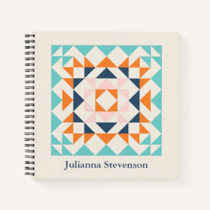 Colourful Modern Quilt Block Geometric Personalise Notebook