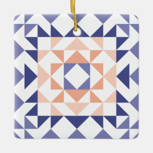 Colourful Modern Quilt Block Geometric Purple  Ceramic Ornament