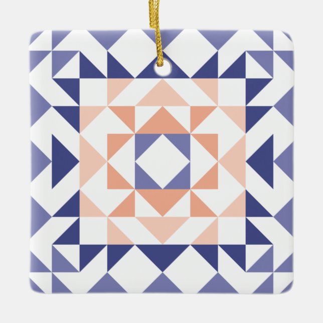 Colourful Modern Quilt Block Geometric Purple  Ceramic Ornament (Front)