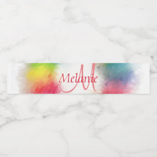 Colourful Modern Rainbow Abstract Custom Monogram Water Bottle Label