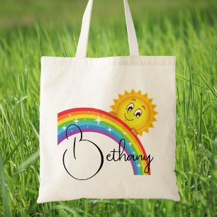Colourful Modern Rainbow Cute Sun Girls Kids Tote Bag