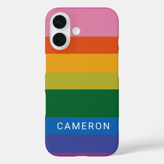 Colourful Modern Rainbow Stripes Personalised Name Case-Mate iPhone Case (Back)