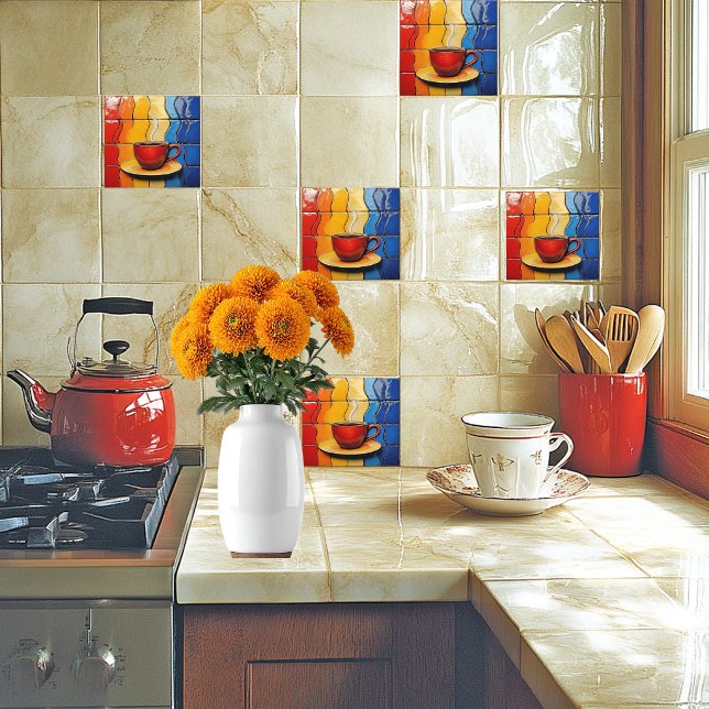 Colourful Modern Red Coffee Cup  Tile (Creator Uploaded)