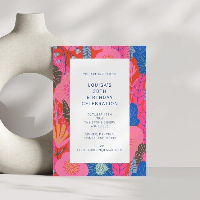 Colourful Modern Red Floral 30th Birthday Party Invitation (Creator Uploaded)