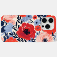 Colourful Modern Red White Blue Watercolor Floral 