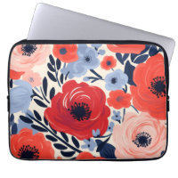 Colourful Modern Red White Blue Watercolor Floral