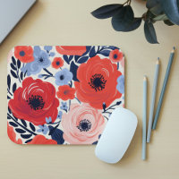 Colourful Modern Red White Blue Watercolor Floral