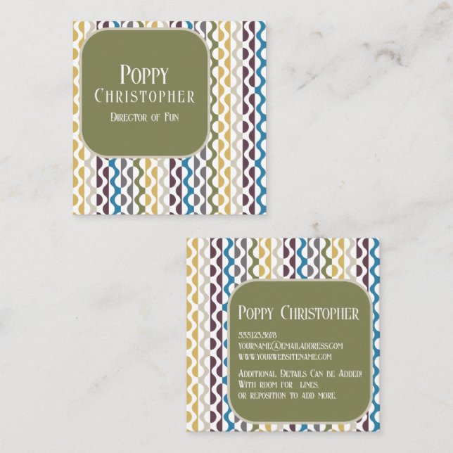 Colourful Modern Retro Wave Pattern 9.11 Square Business Card (Front/Back)