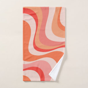 Colourful modern retro waves design bath towel set