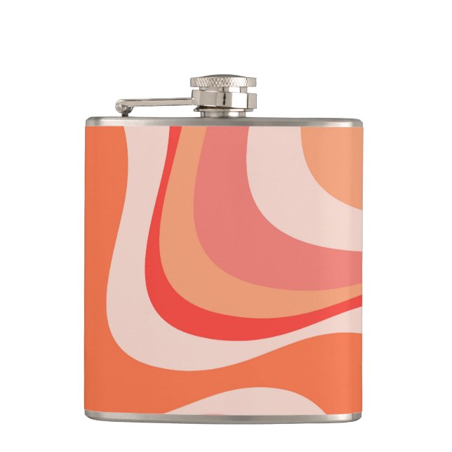 Colourful modern retro waves design hip flask (Front)
