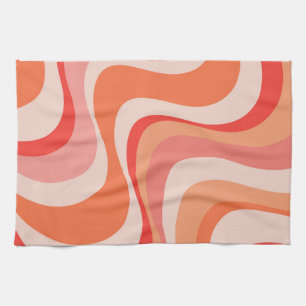 Colourful modern retro waves design tea towel