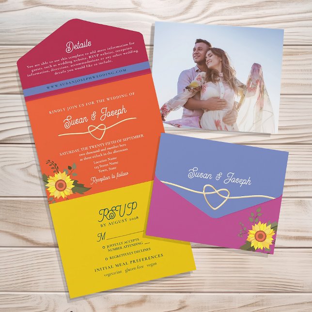 Colourful Modern Retro Wedding All In One Invitation (Creator Uploaded)