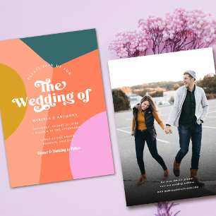 Colourful Modern Retro Wedding Photo Back  Invitation