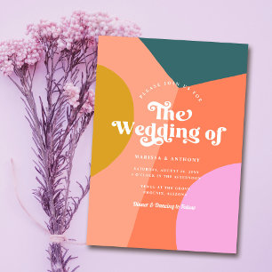 Colourful Modern Retro Wedding QR Code Back Invitation