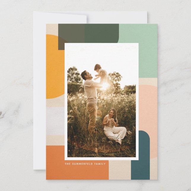 Colourful Modern Shapes Portrait Photo Holiday Card (Front)