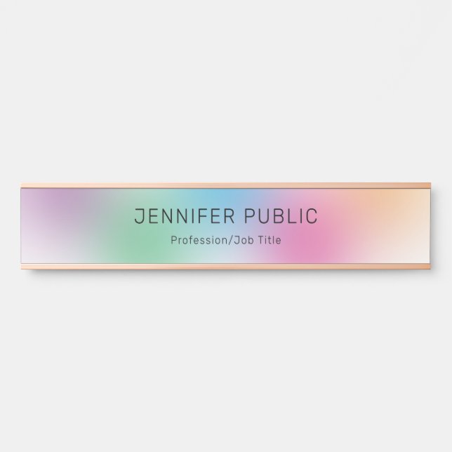 Colourful Modern Simple Rainbow Template Rose Gold Door Sign (Front)
