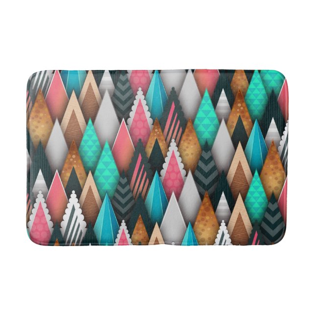 Colourful Modern Southwestern Aztec Teal Pink Brow Bath Mat (Front)