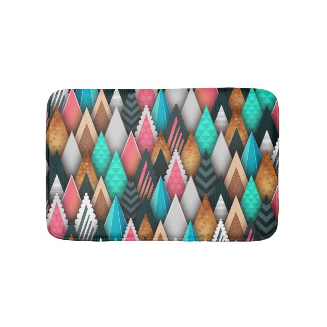 Colourful Modern Southwestern Aztec Teal Pink Brow Bath Mat (Front)