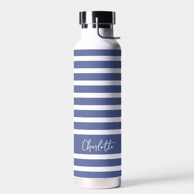 Colourful Modern Stripes Customise Name  Water Bottle (Left)