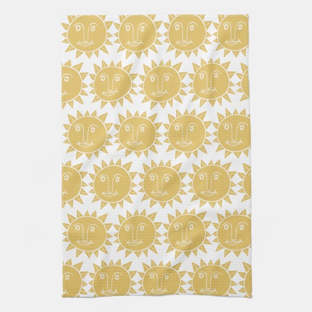 Colourful Modern Suns Yellow Pattern Tea Towel (Vertical)