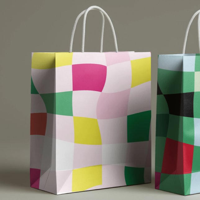 Colourful Modern Tartan Plaid Blocks Christmas Medium Gift Bag (Creator Uploaded)
