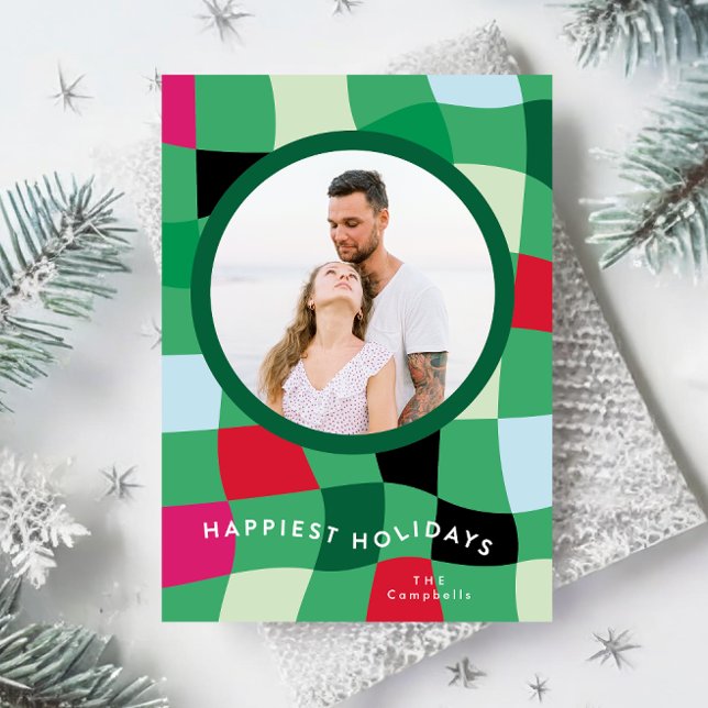 Colourful Modern Tartan Plaid Christmas Photo Holiday Card (Creator Uploaded)